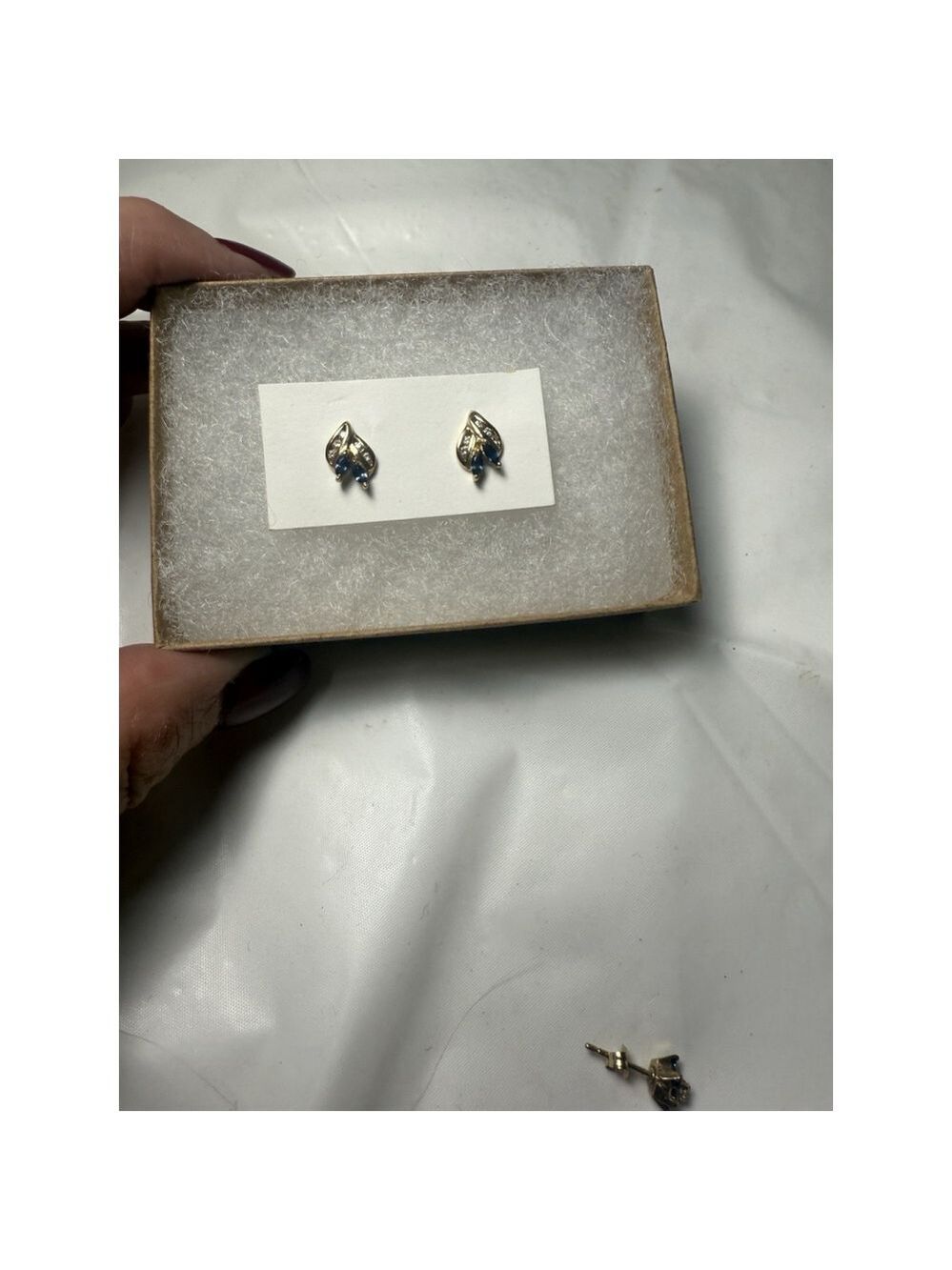 14K Yellow gold Diamond Marquise Blue Sapphire Earrings - Picture 8 of 12